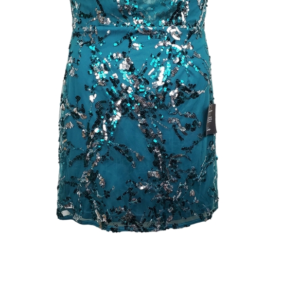 Lulu's Womens Sleeveless Teal Green Sequin Lace Up Mini Dress Size L NWT - Picture 3 of 7